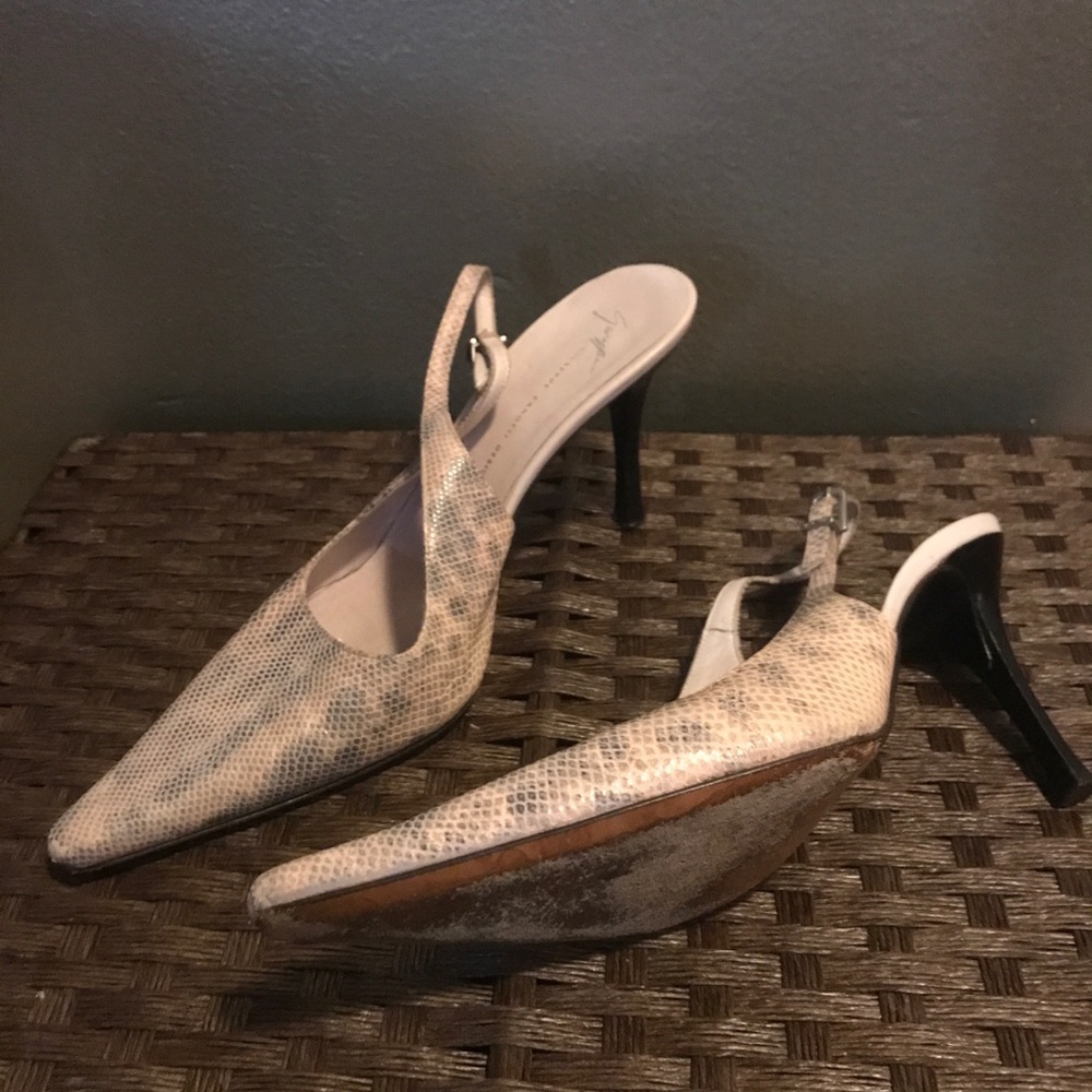 Pink skin embossed open back heels